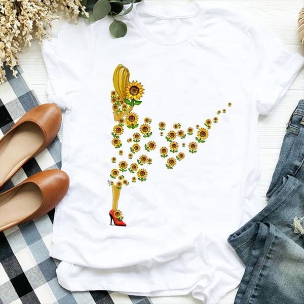 

floral sunflower summer autumn womens t shirt fashion 90s print tee clothes graphic, White