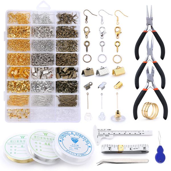 Accessori per gioielli Set di strumenti Pinze Chiusure Ganci Accessori Filo di rame Anelli di salto aperti Gancio per orecchini Kit per la creazione di gioielli