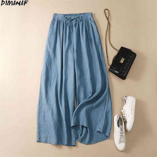 

plus size women linen pants elastic vintage female home wear solid fashion slacks wide leg oversize loose 210531, Black;white