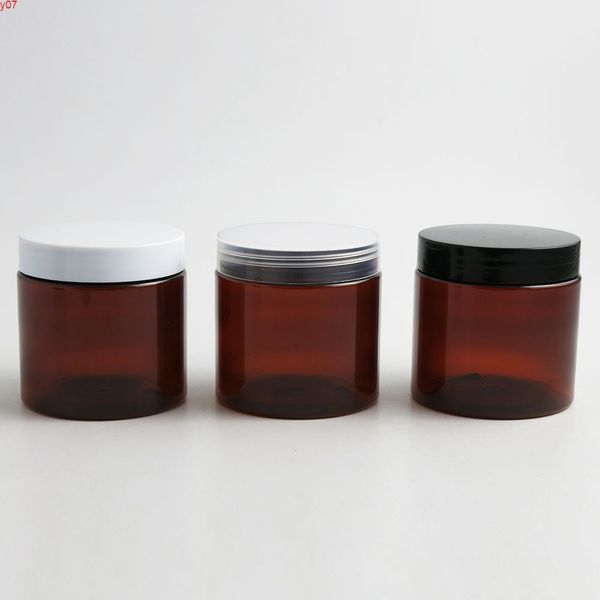 

30 x 200ml packing bottles amber brown empty pet jars with black clear white cap plastic screw lids 200g big cream bottle cosmetic