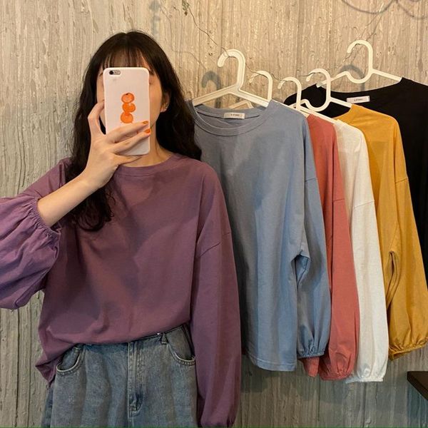 

women's t-shirt 2021 style long sleeve pure cotton spring and autumn inner wear white bottoming shirt loose t shirts