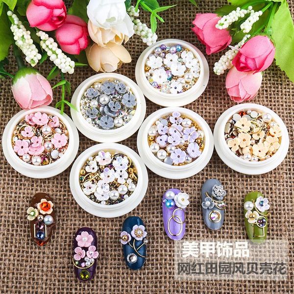 

nail art decorations ornament shell flower idyllic style decoration pearl rivet diamond special shaped stone box, Silver;gold
