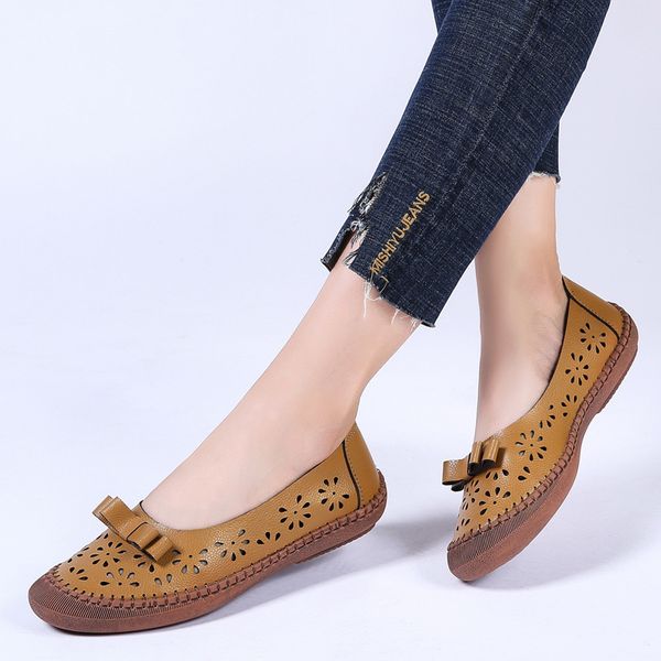 Vrouwen Flats Balletschoenen Vrouwelijke Lederen vrouwen Loafers Hol Mocassins Bootschoenen Dames Ballerina Casual Vrouw Plus Size C0410