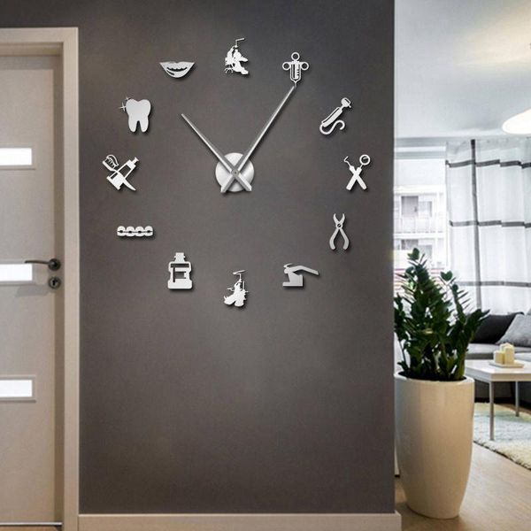 

wall clocks dentist tools frameless 3d clock dental practitioners clinic stomatological orthodontics room art decor