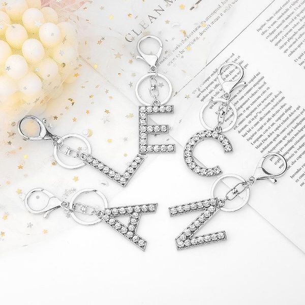 

keychains a-z initial keyrings for women men crystal couple alphabet cute key rings chains bag charm gift accessories holder, Silver