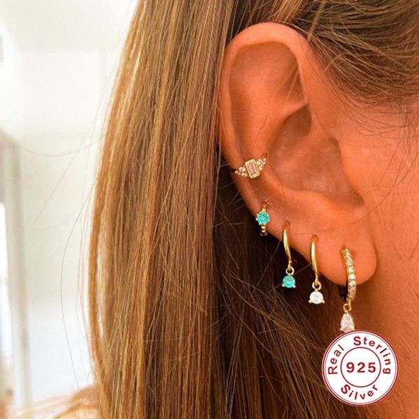 

hoop & huggie plata de ley female zirconia earrings for women cz crystal round circle earings fashion jewelry korean summer gift, Golden;silver