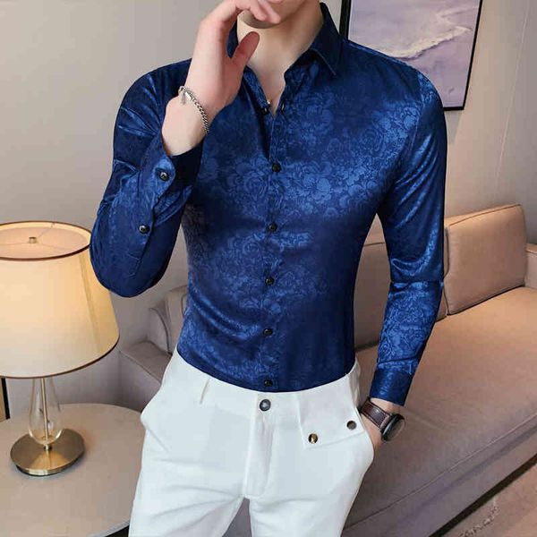 

men's polos luxury printed shirt long sleeve slim fit business shirts casual social party male clothes streetwear chemise homme m0, White;black