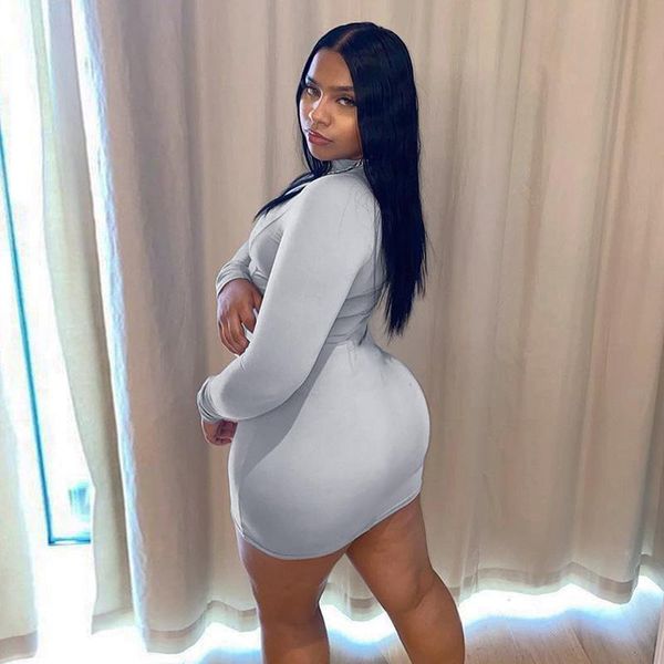 

autumn fashion solid color gray women's clothes crew neck long sleeve bodycon mini nightclub party dresses casual, Black;gray