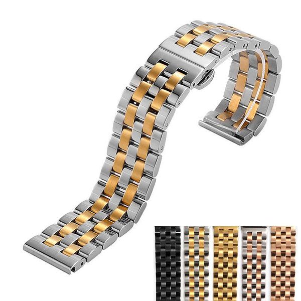 

watch bands stainless steel band strap bracelet watchband wristband butterfly black silver rose gold 18mm 20mm 21 22mm 24mm, Black;brown
