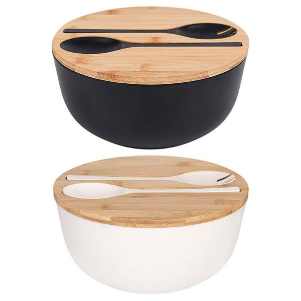

bowls natural bamboo fiber bowl salad with servers set chopping board lid degradable for fruits salads portable plate