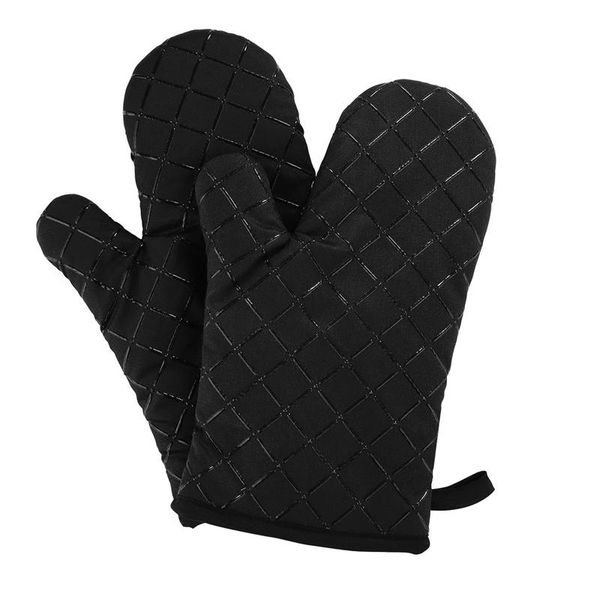 

oven mitts gloves non-slip kitchen heat resistant cooking for cooking, baking, barbecue potholder, black, 1 pair