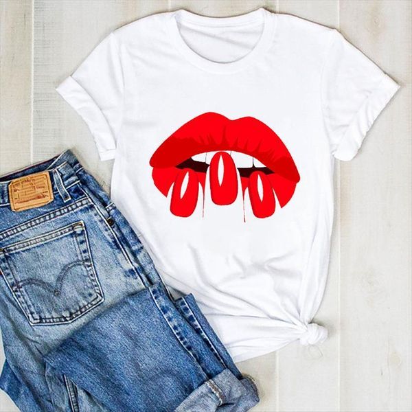 

fingernail lip nail womens t shirt art kawaii summer tee clothes graphic, White