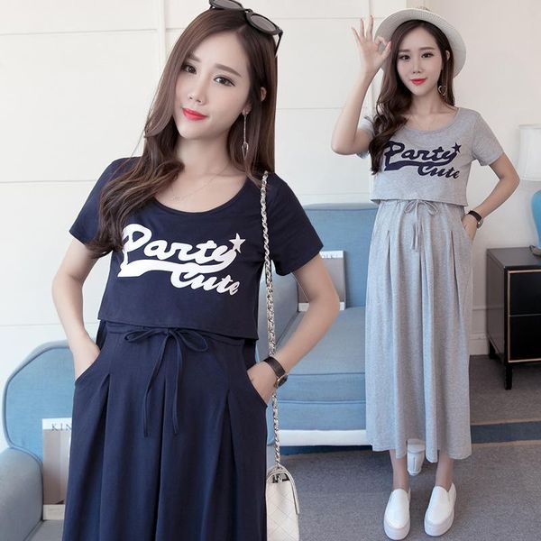 

maternity dresses nursing fashion short sleeve breastfeeding mid long thin dress summer skirt for pregnant, White