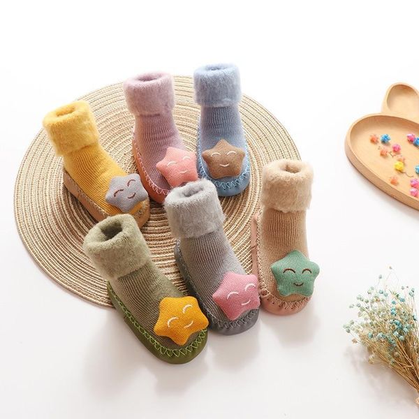 

first walkers thicken velvet baby shoes socks children infant autumn winter gift kids indoor floor leather non-slip sock