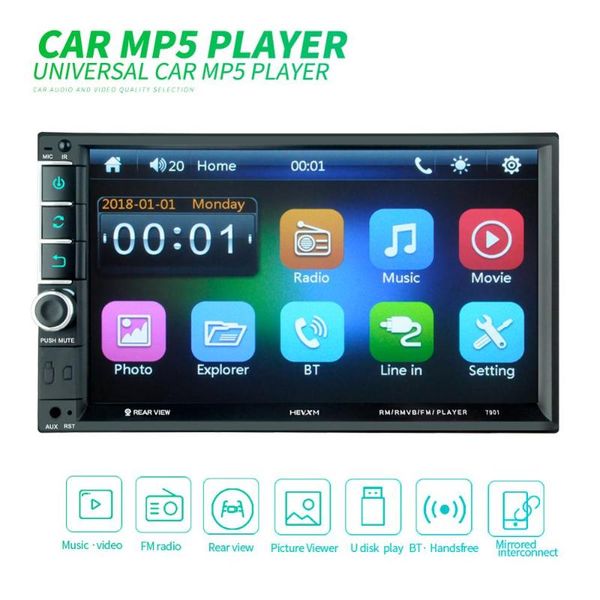 

car video radio hd 7" touch screen stereo bluetooth 12v 2 din fm iso power aux input auto mp5 player sd usb