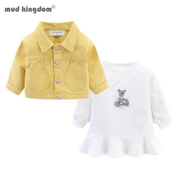 Mudkingdom menina roupas com urso pelúcia crianças jaqueta e moletom vestido terno para meninas primavera roupas bonitos novidade 210615