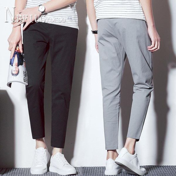 

man pants casual trendy slim summer men trousers men's, Black