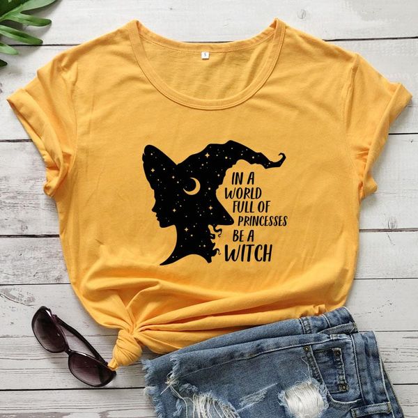 

women's t-shirt in a world full of princesses be witch vintage women halloween tshirt aesthetic starry basic graphic tees, White