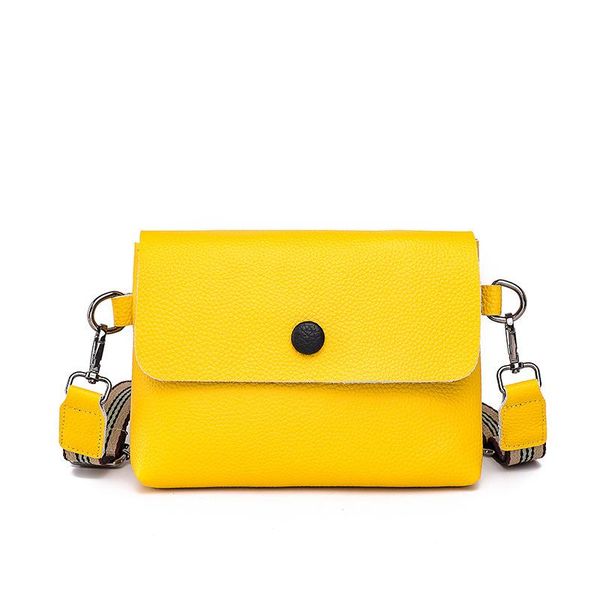 

arrivals women cowhide shoulder bags yellow solid color design simple style wide strap girl's bag evening