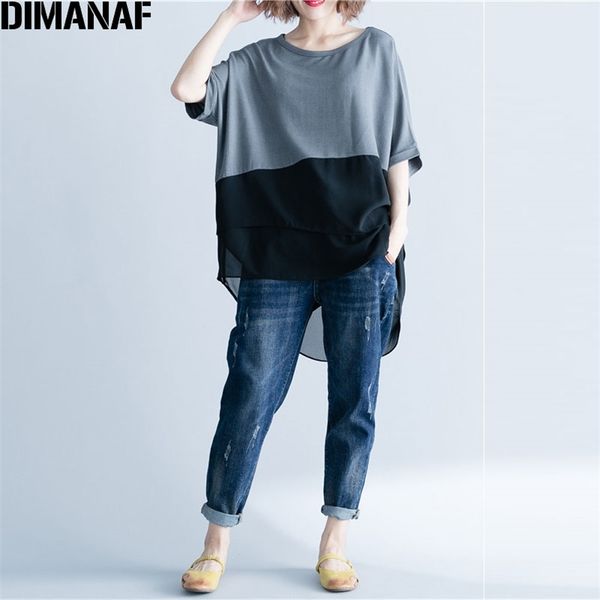 

dimanaf women t-shirt summer plus size chiffon patchwork elegant oversized irregular basic female casual loose tees shirt 210708, White