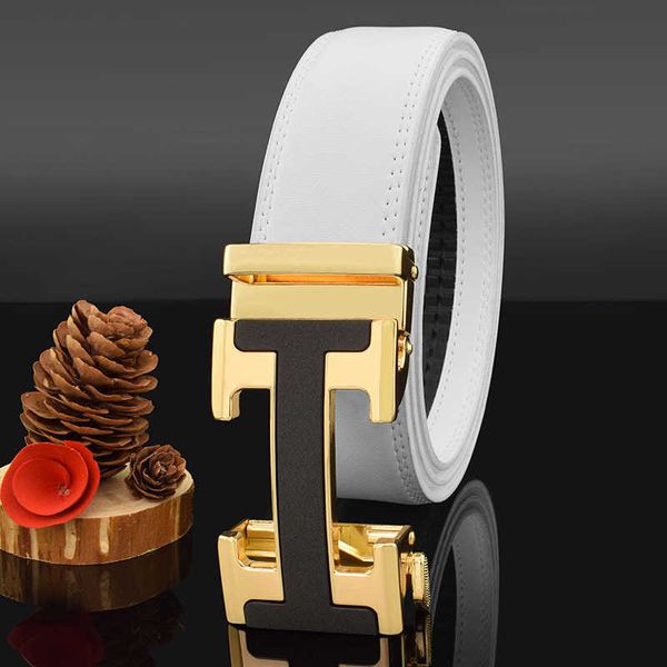 

belt men's leather high-grade automatic buckle white trouser belt business leisure luxury taobao, Black;brown