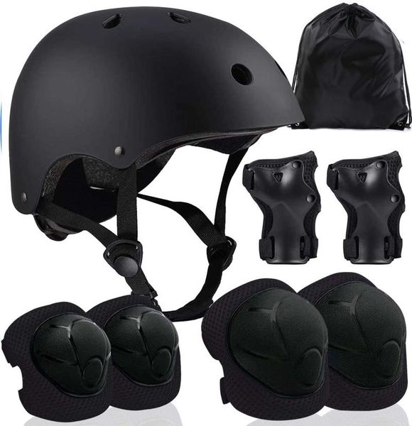 

elbow & knee pads 8pcs durable set kids and for bike skating skateboard with black bag adjustable protector drop, Black;gray