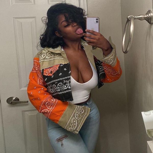 

women's jackets fashion block paisley print cropped vintage casual women long sleeve button down loose outerwear short coats, Black;brown