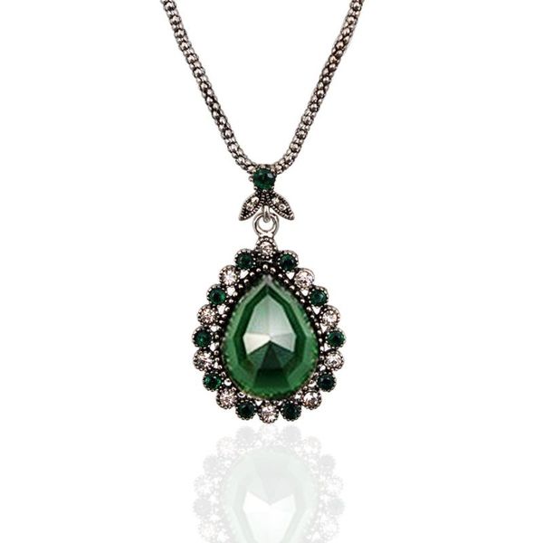 

pendant necklaces bing tu green/blue crystal water drop for women vinatge costume necklace antique silver color jewelry collier