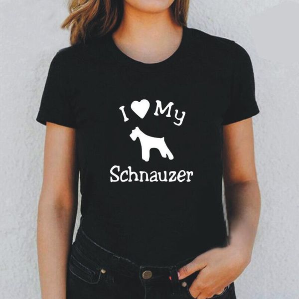 

women's t-shirt i love my dog schnauzer pet print t shirt women summer short sleeve casual tee femme plus size camiseta mujer, White