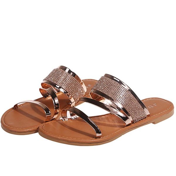 

slippers women's summer rhinestone slip-on beach open toe breathable sandals shoes flat sandalias mujer casual flops women, Black