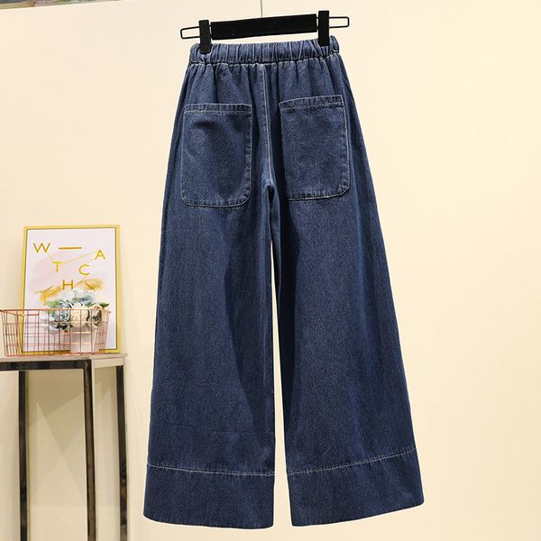 

2021 spring autumn jeans for women high waist wide leg pants new womens loose jeans elastic waist plus size 5xl denim blue p126