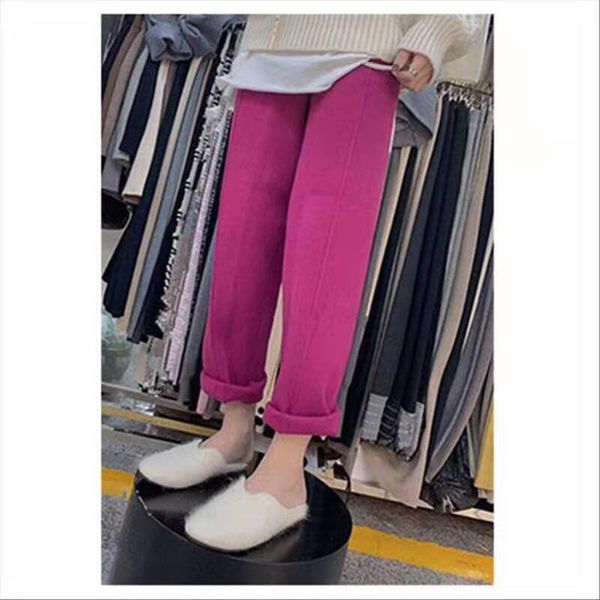 

women autumn winter casual straight pant female loose high waist knitted wide leg lady elegant slim trouser h129 women's pants & capris, Black;white