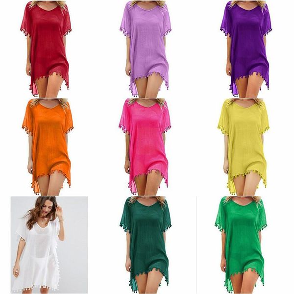 

women's swimwear beach wear bathing suit chiffon tassel swimsuit bikini cover up dress, White;black