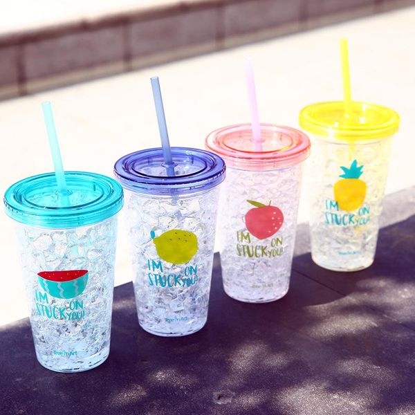 

summer creative straw cup lovely fruit juice ice cold drink zero degree accompanying plastic lovers water bottles