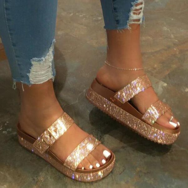 

slippers women sequined cloth summer female fashion crystal wedges slides woman beach shoes ladies footwear plus size 2021, Black