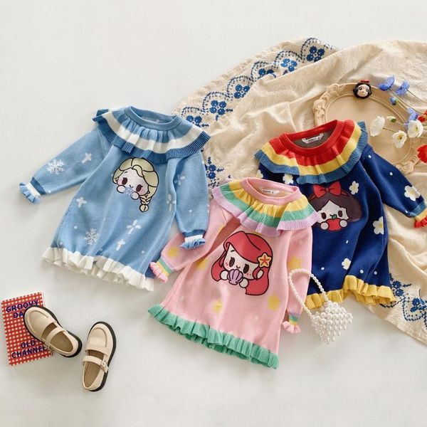 

girl's dresses children's autumn long sleeve cartoon three color princess dress, Red;yellow
