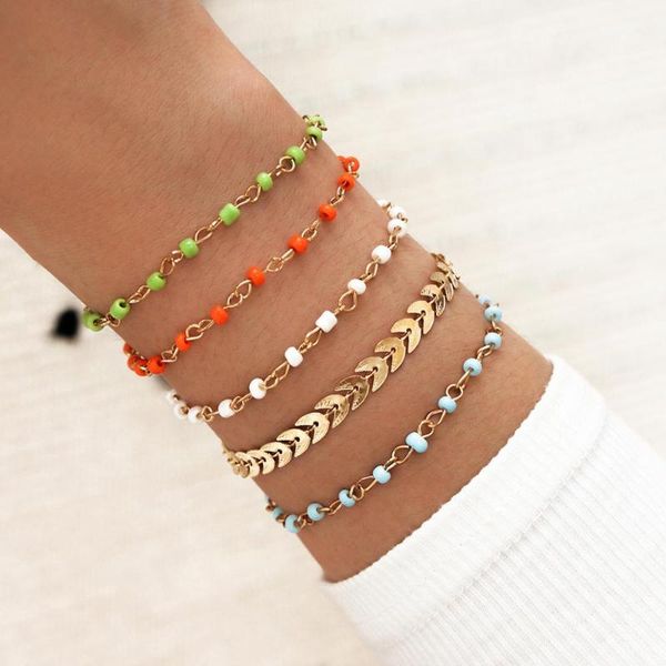 

link, chain 5pcs/set fashion multilayer handmade seed beads arrow charms bracelets & bangles pulseras mujer boho bracelet for women gift, Black