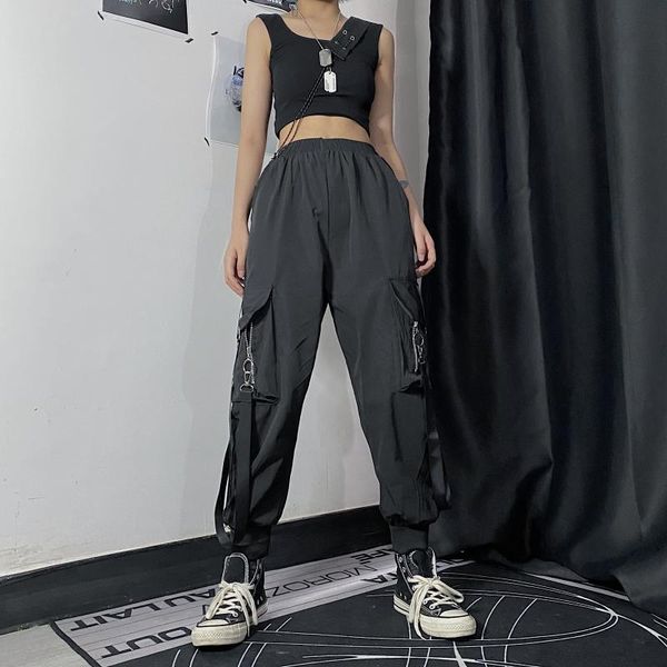 

women's pants & capris 2021 summer harajuku bf dance leggings big pocket streamers detachable hip hop casual hipster, Black;white