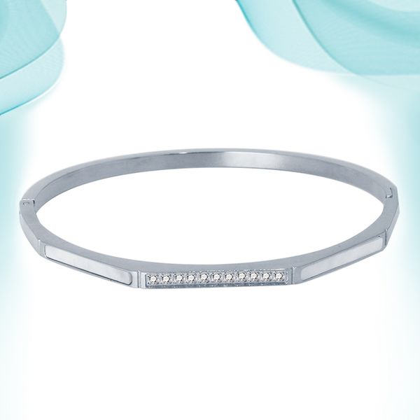 

trendy stainless steel shell bangle with diamonds for women girls customized personalized bracelets simple accessory on hand making supplies, Black