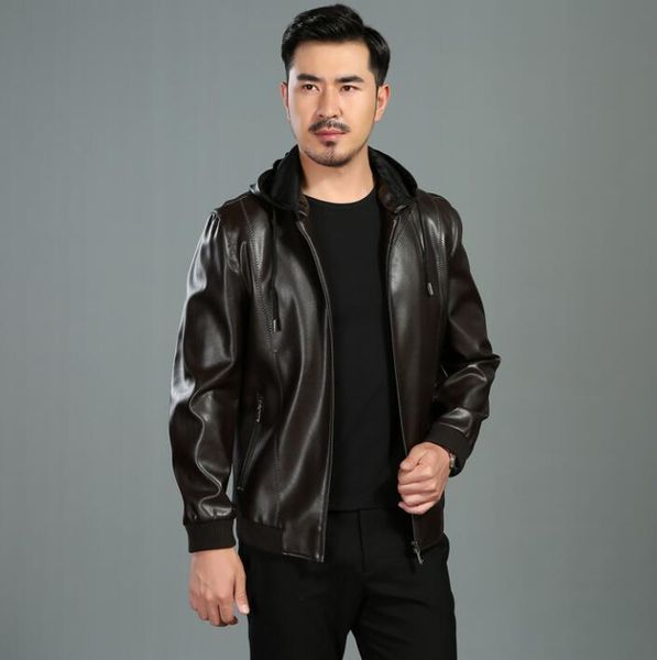 

men's fur & faux mens leather jacket slim motorcycle coat men jackets casual clothes spring autumn jaqueta de couro street fashion hood, Black