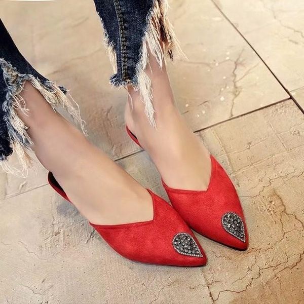 

slippers 2021 baotou pointed suede stiletto with diamonds wild women, Black