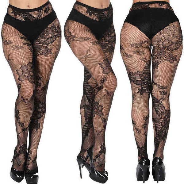 Doiaeskv mulheres sensuais lingerie fishnet tense sexy jacquard coxa-altos meias meias calças meias laço floral hosiery plus size y1130