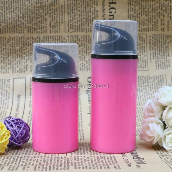 

50ml rose red empty airless pump bottles with black head mini portable vacuum cosmetic lotion treatment travel bottle 100pcs/lot storage & j