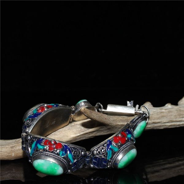 

china old cloisonne inlaid jade bracelet, Brown