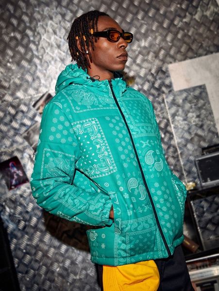 

men paisley scarf print hooded puffer coat a4bs#, Black;brown