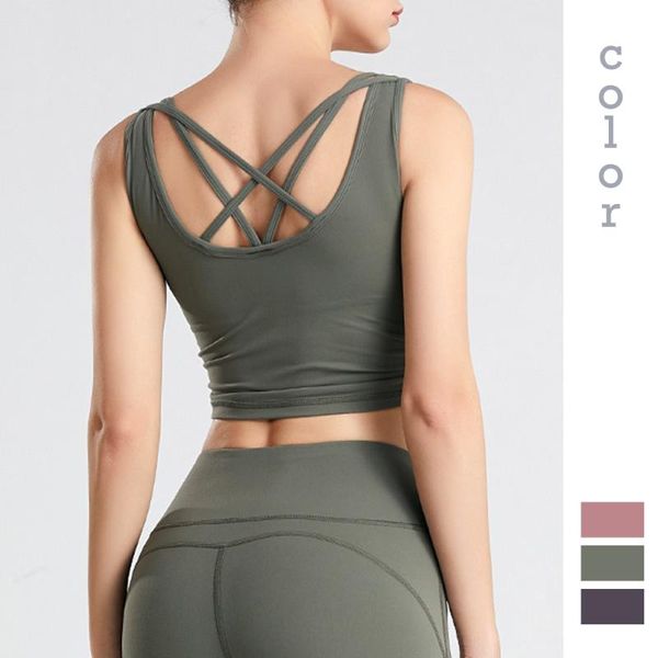 

moonglade yoga sports fitness vest women sleeveless double-sided sanding skin-friendly cross-shape back solid outfit
