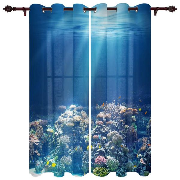 

curtain & drapes ocean fish coral seaweed kitchen kids bedroom living room balcony french windows fabric pergola bathroom