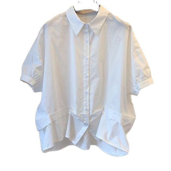 

women's blouses & shirts inproda women blouse cotton shirt short sleeve pleated simple ladies all match white woman autumn 2021