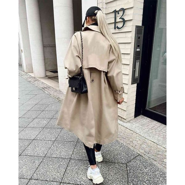 

women long trench coat oversized sleeves casual fashion windbreaker woman coats outfit 210420, Tan;black