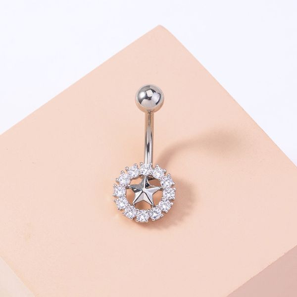 

selling personalized fashion trend micro inlaid round pentagram nail zircon puncture navel accessories female, Silver